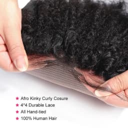 Mongolian Afro Kinky Human Hair Bundles With Closure African Natural Fluffy Hair Extensions 4x4 Lace Closure 4B 4C Tissage Afro