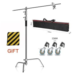 C-Stand Photography Stand Stainless Steel with Hold Arm and Grip Head Upgraded Max Height 260cm with One Adjustable Magical Leg