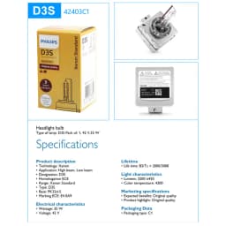 Philips HID D3S 35W Xenon Standard 4200K Auto Lamp Original Car Headlight Bright White Replacement Upgrade D3 ECE 42403C1, 1x