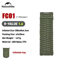 Naturehike FC10 FC01 Inflatable Mattress Air Mattress Camping Mat Ultralight Camping Mattress Sleeping Mat Nylon Sleeping Pad