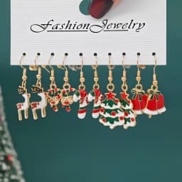 10/40pcs New Christmas Set Cross Border Cartoon Dripping Oil Elk Santa Claus Christmas Tree Earrings for Women
