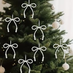 6/12pcs New Hand Woven Imitation Pearl Bow Christmas Decoration Christmas Fringe Pendant Holiday Party Girls Room Decor Supplies