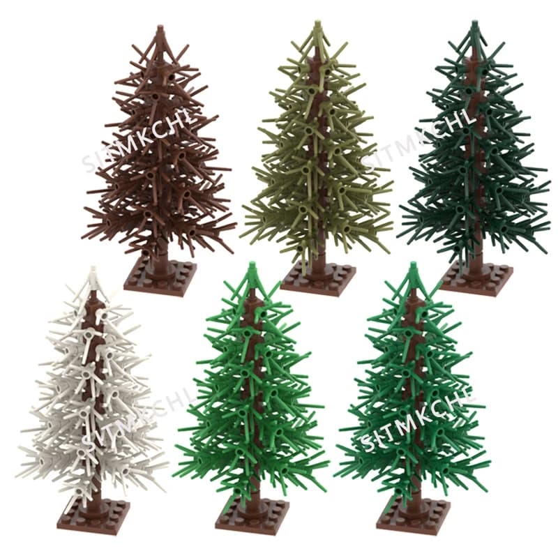Pine Tree Model - Snowy Christmas Tree Street Decoration DIY Building Block Kit, Compatible with Major Brands