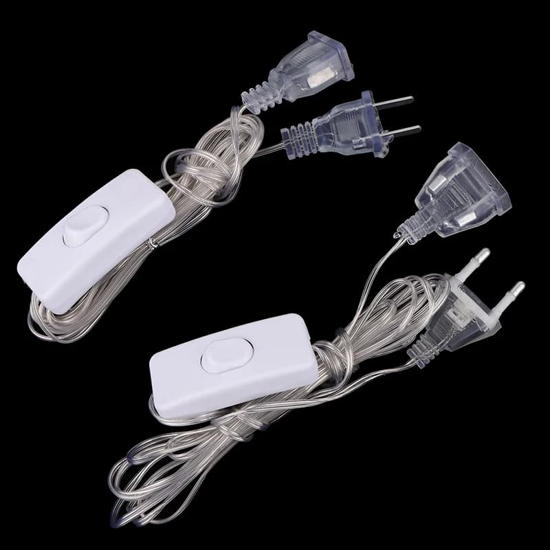 1Pc Plug Extender Wire With Switch EU/US Plug for LED String Light Wedding Christmas Decor Led Garland Lights