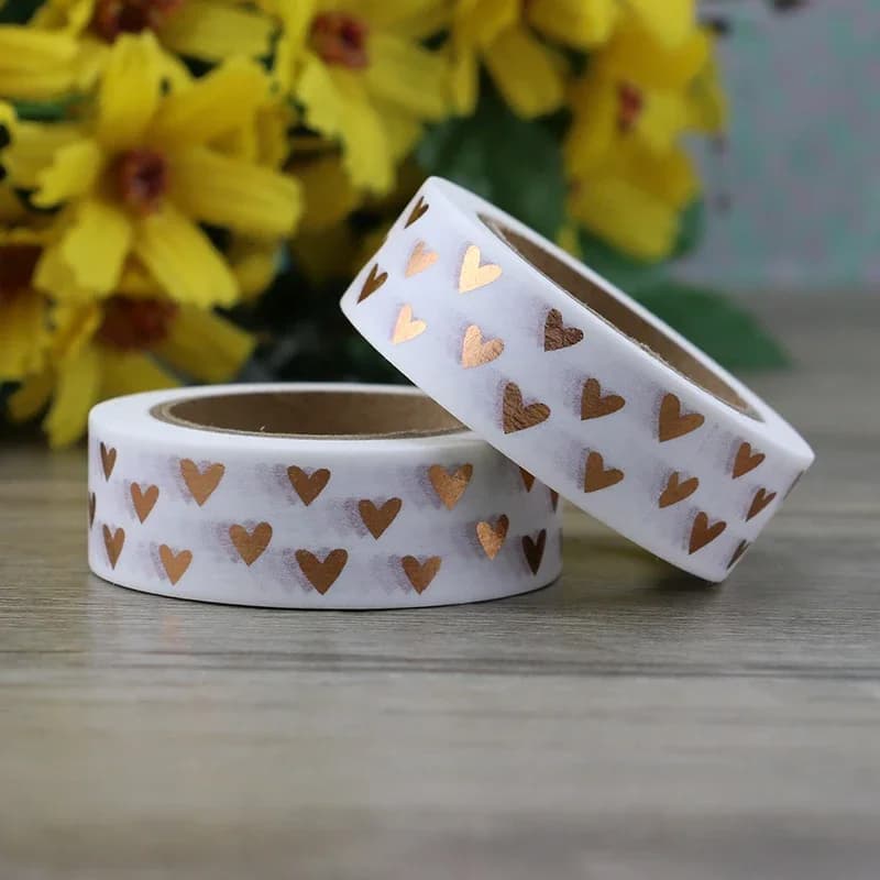 1PC 15mm*10m Heart Foil Washi Tape Japanese Kawaii Scrapbooking Tools Masking Tape Christmas Photo Album Diy Decorative Tapes