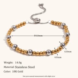 La.Muses Gold And Slver Two-color Bead Stainless Steel Women's Chain Bracelet Simplicity Women's Jewelry Christmas Gifts