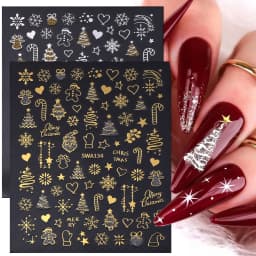 2pcs Gold Silver Christmas 3D Nail Stickers Reflective Glitter Xmas Tree Gingerbread Snowflakes Adhesive Decals Winter Manicure