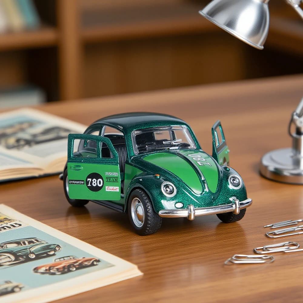 1:36 Retro Green Cute Beetle Alloy Model Car, Pull-Back Mechanism, Doors Can Be Opened, Children's Gift/Boy's Toy/Model Car Decoration/Christmas Gift