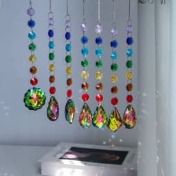 7pcs Colorful Crystal Sun Catcher Set - Handcrafted Prism Pendants with Hooks for Window, Garden, Christmas & Wedding Decor