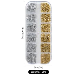 12Grids Gold/Sliver Half Round Beads Nail Art Charms 6-Sizes Flatback Caviar Bead Christmas Diamond DIY Sparkly Manicure Gems #*