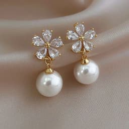 Elegant Sweet Flower Stud Earrings For Women Exquisite Zircon Imitation Pearl Flowers Earring Party Christmas Jewelry Gift