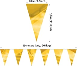 32.8FT Gold Glitter Pennant Banner - Metallic Triangle Bunting for Wedding, Birthday, Christmas Party Decor, Reusable Garland