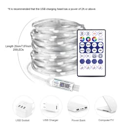 Smart RGBIC LED Strip Light, Bluetooth, USB, 20m, Waterproof, String Light, Room, Outdoor, Garden, Fairy Lights, Christmas Decor