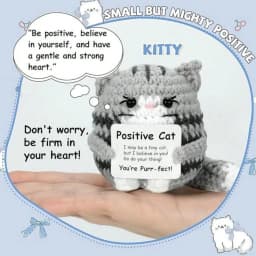 Positive Crochet Cat Mini Animal, an Emotional Boost and Supportive Gift, Fun Crochet Mini Handmade Cat, Suitable for Women, Men, Friends, Mom, Daughter, Son, Plush Duck, Shark, Penguin Decorative Ornaments, Birthday, Christmas Decorations, Graduation Gift