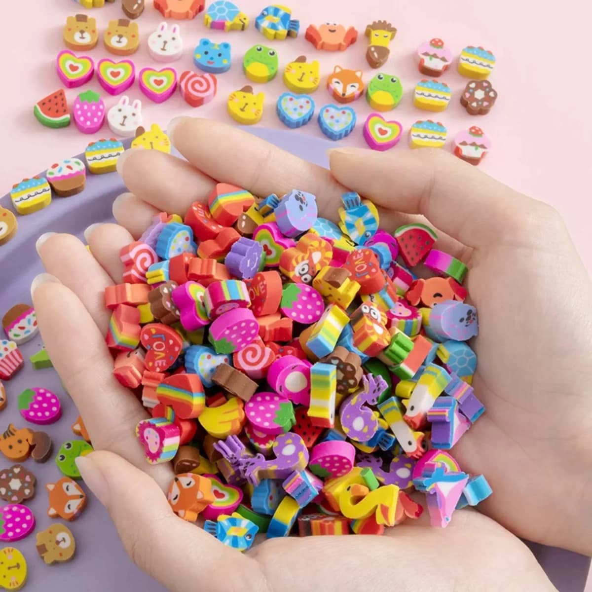 100PCS Cartoon Fruit Animal Eraser Love Mini Rubber Cross Border June 1st Christmas Gift Award