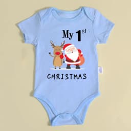 My 1st Christmas Santa Claus Elk Print Newborn Cute Short Sleeve Romper Red Cotton Baby Boys Girls Bodysuit