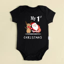 My 1st Christmas Santa Claus Elk Print Newborn Cute Short Sleeve Romper Red Cotton Baby Boys Girls Bodysuit