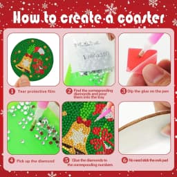 A Set of 8PCS Christmas Element Combination Pattern Diamond Painting DIY Coaster Set with Holder - Suitable for Both Adults and