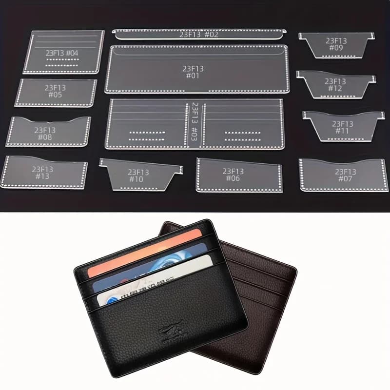 13Pcs/Set Universal Short Clip Wallet Pattern Stencil DIY Leather Sewing Template Kit for Handmade Wallet Making Christmas Gift