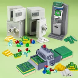 MOC ATM Games Machines Safe Figures Accessories Building Blocks Gold Egg Ore Diamond Deposit Bank Key Card Christmas Bricks Toys