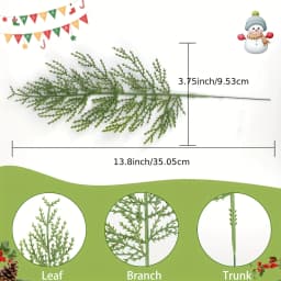10pcs Artificial Pine Branches - Extra Long 13.5-Inch Fake Pine Tree Limbs with Lush Green Needles, Heavy-Duty Plastic Christmas