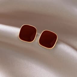 Wine Red Square Stud Earring for Women Korean Simple Geometry Temperament Jewelry Christmas Girlfriend Gift