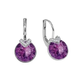 Bella V Drop Earring for Women Christmas Birthday Genuine Crystals from Austria Round Cut Dangle Silver Color Pierced Jewelry