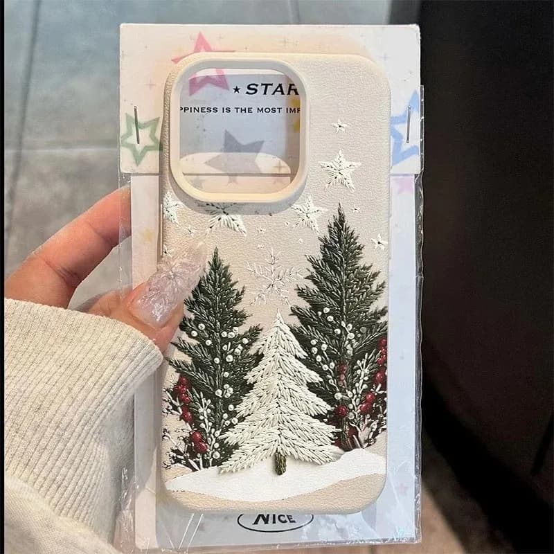 Christmas Tree Design Lychee Texture Phone Case For iPhone 18 17 16 15 14 13 12 11 Pro Max 17 Air 15 Plus X XS XR 16E Soft Cover