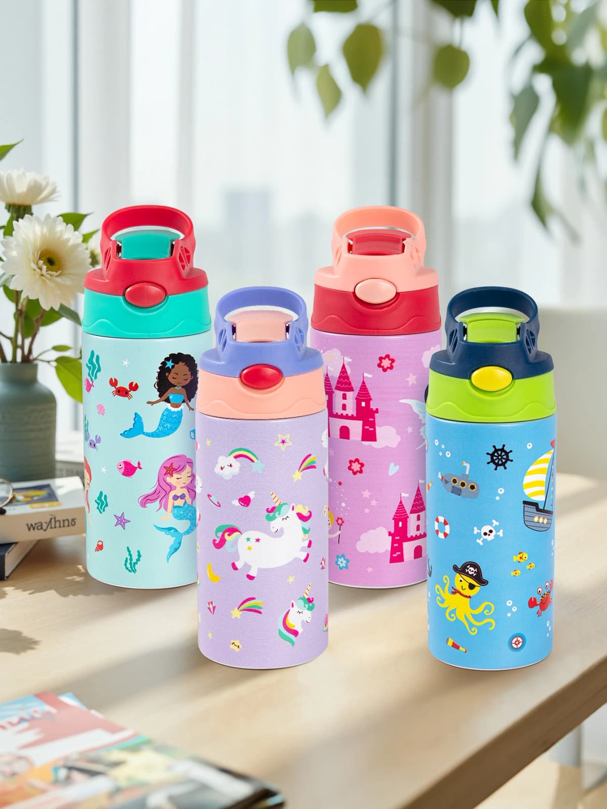 350ml Cartoon Insulated Cup Animal Pattern Stainless Steel Thermos Cup Christmas Vacuum Flasks Water Bottle Xmas Gift Cup