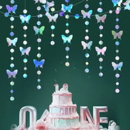Iridescent Flower Butterfly Banner Girl Party Butterfly Hanging Paper Garland for Under The Wedding Birthday Christmas New Year