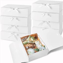 6PCS Large White Gift Box, 27x20x8cm Luxury Wedding Christmas Gift Box for Groomsman Proposal, Birthday Halloween Packaging