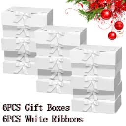 6PCS Large White Gift Box, 27x20x8cm Luxury Wedding Christmas Gift Box for Groomsman Proposal, Birthday Halloween Packaging