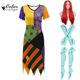 Halloween Dress Suit Women Cosplay Costume Funny Wig Socks Set Movie Dress Up Carnival Gown Party Outfit