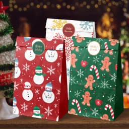 12/24pcs Christmas Gift Bags Candy Bags Merry Christmas Advent Calendar Numbers Stickers Kraft Paper Box Packaging Bags
