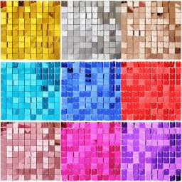 6-30Pcs Colorful Glitter Sequins Background Wall Panels Light Gold Square Shiny Panels Wedding Birthday Christmas Party Backdrop