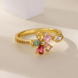 Colorful Rainbow Zircon Flower Rings For Women Gold Color Stainless Steel Flower Adjustable Ring Wedding Christmas Jewelry Gift