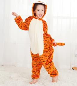 Kids Kigurumi Jumping Tiger Cartoon Onesies Children Animal Pajamas Jumpsuits Halloween Christmas Girls Boys Cosplay Costumes