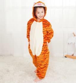 Kids Kigurumi Jumping Tiger Cartoon Onesies Children Animal Pajamas Jumpsuits Halloween Christmas Girls Boys Cosplay Costumes