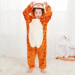 Kids Kigurumi Jumping Tiger Cartoon Onesies Children Animal Pajamas Jumpsuits Halloween Christmas Girls Boys Cosplay Costumes