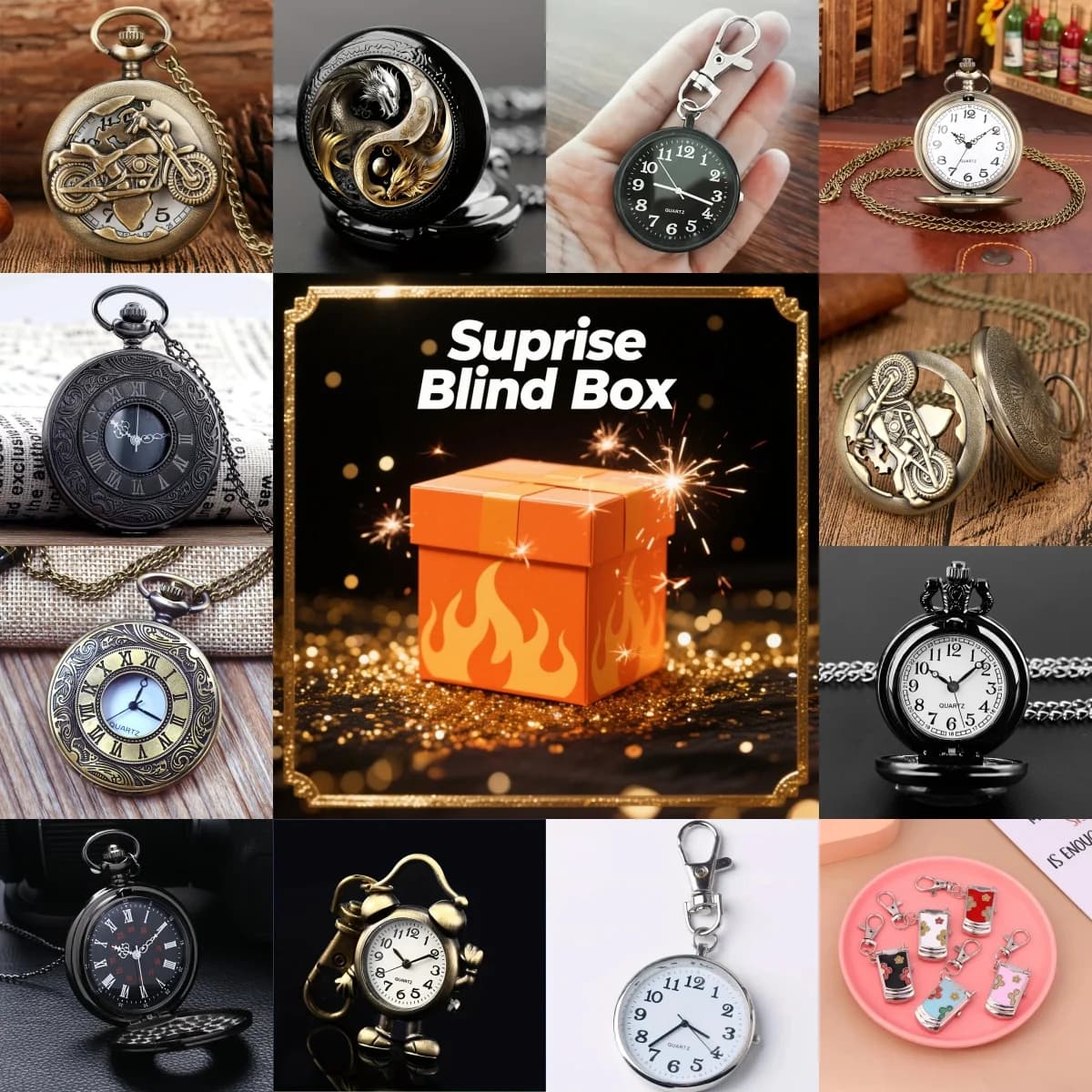 Collectible Watch Blind Box, Surprise Men's Wristwatches Mystery Box, Random Quartz Pocket Watch Box Gift for Christmas, Holiday