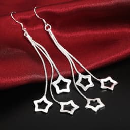 Selling high quality 925 Sterling Silver Earrings fashion Jewelry elegant Woman Tassel hanging stars earrings Christmas Gifts