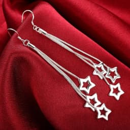Selling high quality 925 Sterling Silver Earrings fashion Jewelry elegant Woman Tassel hanging stars earrings Christmas Gifts