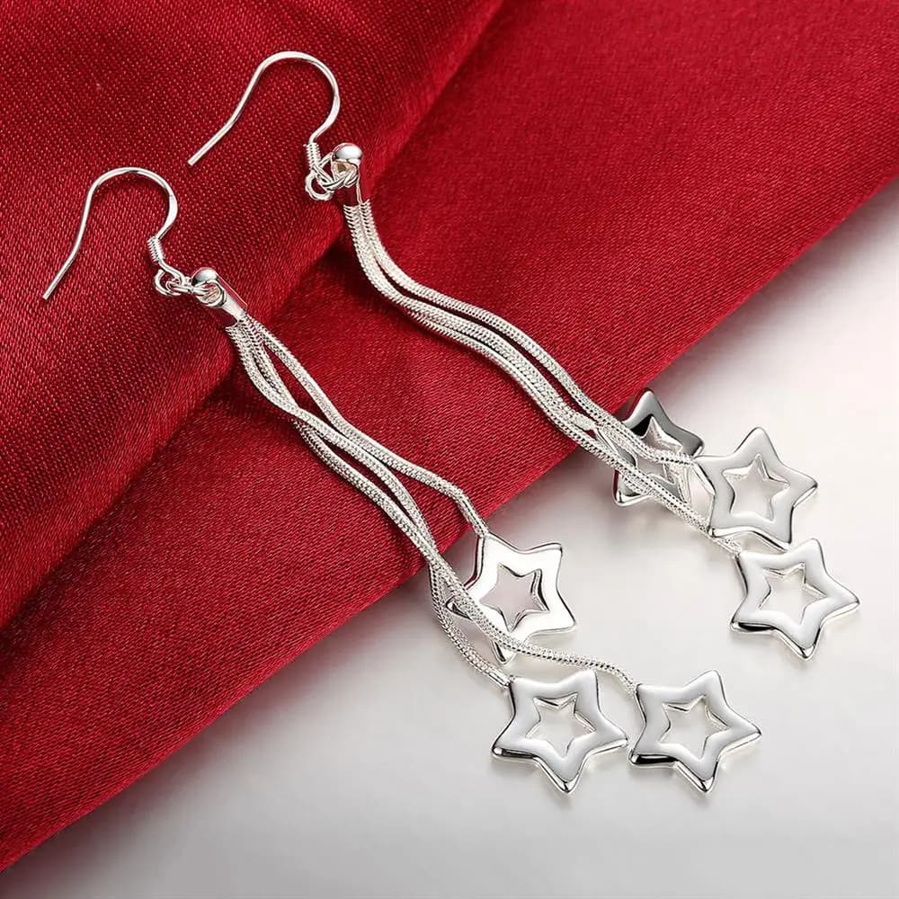 Selling high quality 925 Sterling Silver Earrings fashion Jewelry elegant Woman Tassel hanging stars earrings Christmas Gifts