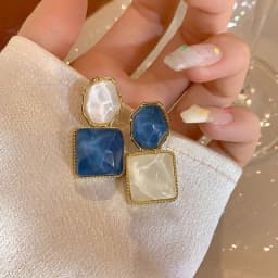 Symmetrical Blue Purple Big Square Rhombus Drop Earrings Female Simple Sparkling Waves Geometric Ear Jewelry Christmas Gift