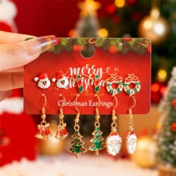 Cute Christmas Gingerbread Snowflake Earrings Set for Women 12 pcs Santa Claus Christmas Tree Bell Earrings New Year Jewelry