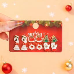 Cute Christmas Gingerbread Snowflake Earrings Set for Women 12 pcs Santa Claus Christmas Tree Bell Earrings New Year Jewelry