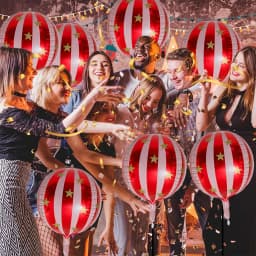 6-Pack of 22-Inch 4D Round Balloons, Large Red Striped Star Balloons, Aluminum Foil Balloons, Suitable for Christmas Parties, Birthday Parties, Anniversary Celebrations, and Dance Party Decorations