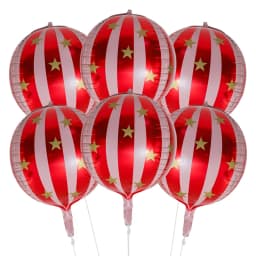 6-Pack of 22-Inch 4D Round Balloons, Large Red Striped Star Balloons, Aluminum Foil Balloons, Suitable for Christmas Parties, Birthday Parties, Anniversary Celebrations, and Dance Party Decorations