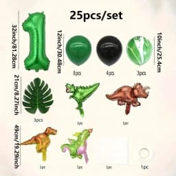 25Pcs 32 Inch Green Number Mini Dinosaur Foil Balloons for Birthday Anniversary Festival Halloween Christmas Party Decorations