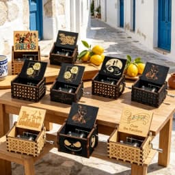 Many Anime styles Music Box Wooden Antique carved Wooden Hand Crank Music Box Classic Theme Music for Christmas Family Decor